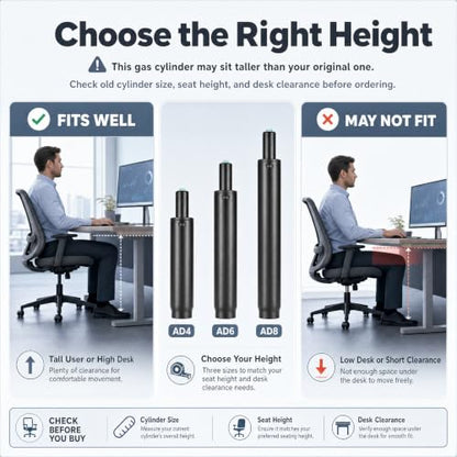 MASTERY MART 11-17 Inch Office Chair Cylinder Replacement with Gloves, 5.5" Stroke Gas Lift, Heavy Duty 1000 Lbs Class 4 Hydraulic Pneumatic Piston, Universal Fit - size: 5.5'' Travel Length