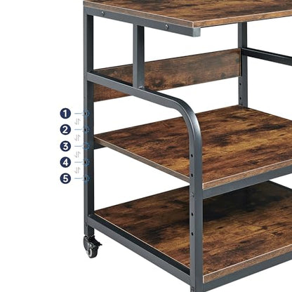 Fannova Extra Large 3D Printer Stand Table with Adjustable Storage Shelf | 25.6"x23.6"x30.9", Heavy Duty Industrial Wheels, 25mm Heavy-Gauge Steel Tube, Home Office Printer Furniture, Rustic Brown - color: Rustic Brown, size: 25.6"W x 23.6"D x 30.9"H
