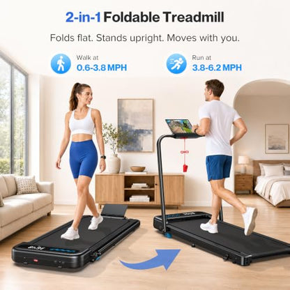 Cardirun Walking Pad with 10% Incline and Handle Bar, Foldable Treadmill | 350 lbs Capacity, 3.0 HP Quiet Under Desk Treadmills for Home & Office, Compact Treadmill with APP, LED Display, Space-Saving