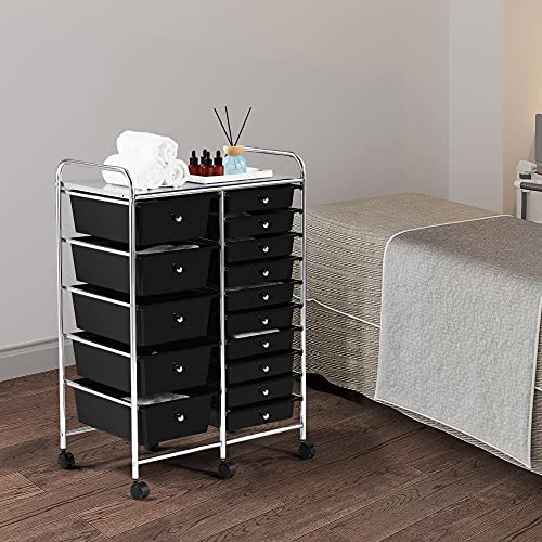 Yaheetech 15-Drawer Rolling Storage Cart on Wheels, Craft Organizer, Black - color: Black, style: 15 Drawers