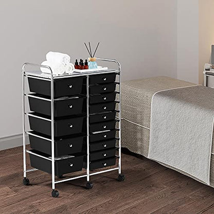 Yaheetech 15-Drawer Rolling Storage Cart on Wheels, Craft Organizer, Black - color: Black, style: 15 Drawers