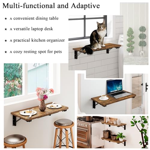 TEAMIX Wall Mounted Folding Table, Floating Desk for Small Spaces, Rustic - color: Brown, size: 23.6"W x 11.8"D