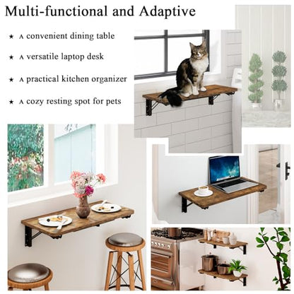 TEAMIX Wall Mounted Folding Table, Floating Desk for Small Spaces, Rustic - color: Brown, size: 23.6"W x 11.8"D
