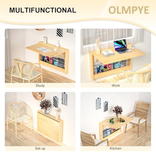 Wall Mounted Folding Table,Wooden Mounted Desk with Iron Bracket,Wall Desk Fold Down for Small Spaces,Laundry Room, Room, Study