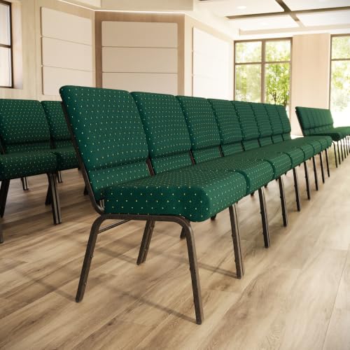 Flash Furniture HERCULES Series 21''W Stacking Church Chair in Hunter Green Dot Patterned Fabric - Gold Vein Frame - color: Hunter Green Dot Patterned Fabric/Gold Vein Frame, size: Set of 1