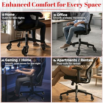 Office Chair Wheels Replacement, 5PC- Universal Fit 3 Inch Casters for Office computer Chairs, Safe for All Floors, Desk wheels for office chair, Smooth & Quiet Glide, Scratch-Resistant, Quick Install