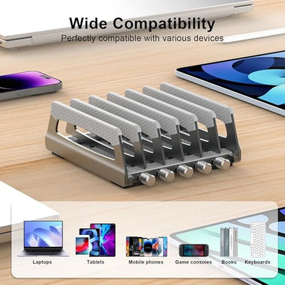 Elestoria 6-Slot Vertical Laptop Stand & Holder –Adjustable Aluminum Laptop Stand Vertical for Desk Fits 6 Devices, MacBook & Gaming Laptops (Up to 17.3”)–Space Saving Laptop Storage Rack - Grey - size: 6 - Slot