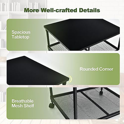 Giantex Printer Stand, 3-Tier Industrial Printer Cart with Lockable Wheels, Adjustable Shelves, Metal Frame, Mobile Under Desk Shelf for Home Office, Printer Table Fit Fax Machine, Scanner (Black) - color: Black, size: 24"x20"x27.5"
