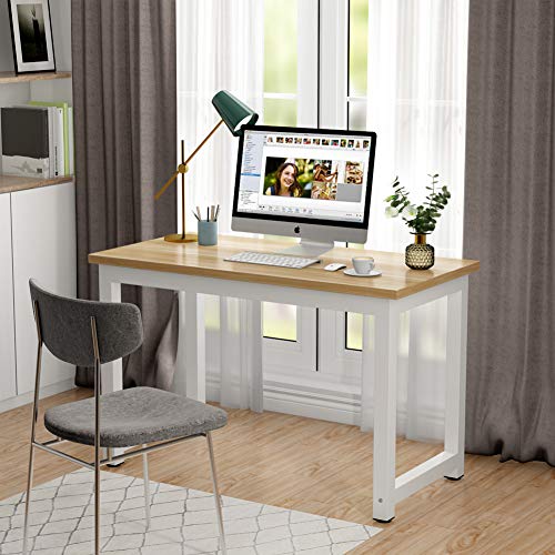 Tribesigns Computer Desk, 47 inch Modern Simple Office Desk Computer Table Study Writing Desk for Home Office, Light Walnut - color: Walnut+white, size: 47*23.6 inch