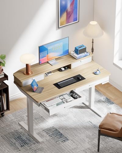 HUANUO 48 x 30 inch Electric Standing Desk with 4 Drawers, Natural - color: Natural, size: 48 x 30 inch