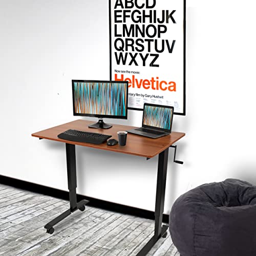 Stand Up Desk Store Crank Adjustable Height Rolling Standing Desk (Black Frame/Teak Top, 48" Wide) - color: Black Frame/Teak Top, size: 48 Inches Wide