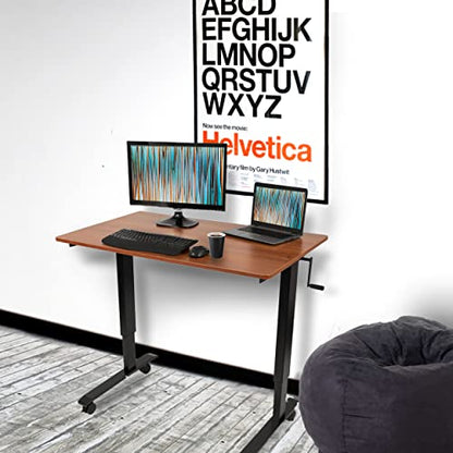 Stand Up Desk Store Crank Adjustable Height Rolling Standing Desk (Black Frame/Teak Top, 48" Wide) - color: Black Frame/Teak Top, size: 48 Inches Wide