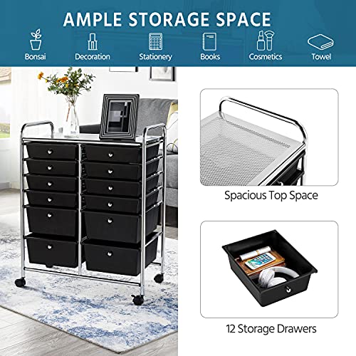 Yaheetech 12-Drawer Rolling Storage Cart on Wheels, Craft Organizer, Black - color: Black, style: 12 Drawers