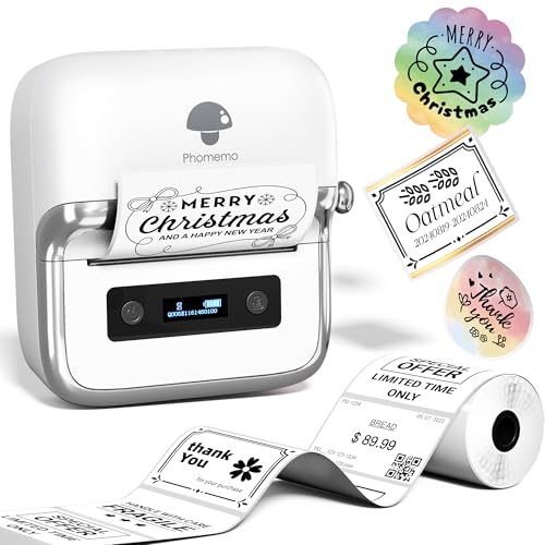 Phomemo M250 3 Inch Label Maker Machine with Tape | Label Printer for Address, Barcode Printer for Business, Home, Logo Label, Sticker Printer for Phones & PC, with 1 Roll Label - color: White