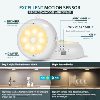 Reoshine Motion Sensor Light Indoor AA Battery Operated, Under Cabinet Lighting, Magnetic Stick on LED Puck Lights for Stair, Wall, Closet, Dimmable, 3000K Warm White (6 Pack) - color: Warm White
