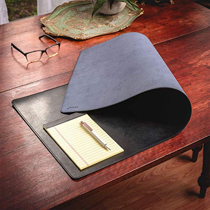 DACASSO Bonded Leather No Core Rollable Desk Mat/Pad - Luxury Leather Desk Blotter for Writing - Executive Desk Surface Protector - (Black, 32” x 15”)