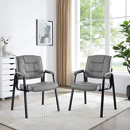 Naomi Home Faux Leather Guest Reception Chair with Armrests - Gray | Designed For Waiting Rooms, Conference Spaces And Offices With Stackable Construction, Padded Comfort And Durable Steel Legs - color: Gray, Faux Leather, style: Set of 2