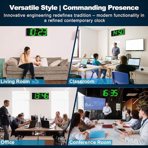 CHKOSDA 18.7" Large Digital Wall Clock with GPS Auto-Sync Time - 6 Inch Bright Green LED, Remote, Count Up/Down Timer, Date & Temp. Plug-in for Gym, School, Classroom & Sports Field - color: 18.7" Gps Auto-sync Wall Clock-green