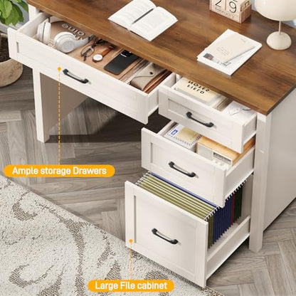Vabches Farmhouse 47" Executive Desk with 4 Drawers, Unique White - color: Unique White, size: Style 2