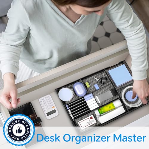 Desk Drawer Organizer, Office Drawer Divider Organizer Tray with 6 Compartments, Metal Mesh Desktop Organization and Accessories for Stationery Makeup Kitchen Toolroom School ＆Office, 12.6x8.27x1.6 in - size: Large
