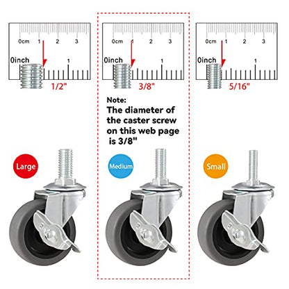 Caster Wheels, 3" Locking Swivel Threaded Stem Casters Set with Brake of 24 - color: Grey, size: Grey-24pack