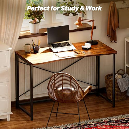 Huuger Folding Desk for Small Spaces, 39.4 Inch Foldable Computer Table - color: Rustic Brown, size: 18.9"D x 39.4"W