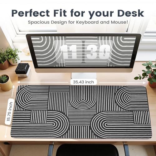 iCasso Black Desk Mat, Large Mouse Pad for Desk, Computer Pad for Desktop - color: Line-Black