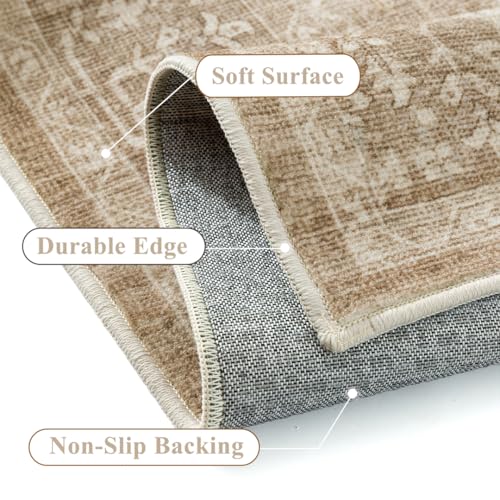 2x3 Brown Entryway Rug Vintage Area Carpet Indoor Kitchen Washable Door Mat Entrance Small Low Pile Traditional Distressed Retro Accent Throw Boho Rug Non Slip Office Bathroom