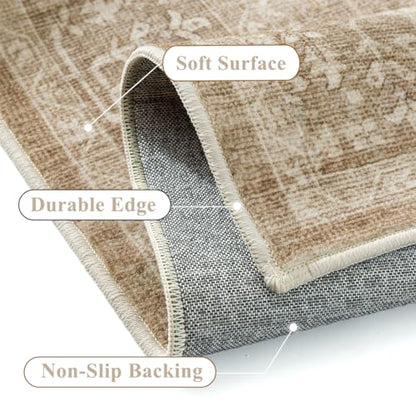 2x3 Brown Entryway Rug Vintage Area Carpet Indoor Kitchen Washable Door Mat Entrance Small Low Pile Traditional Distressed Retro Accent Throw Boho Rug Non Slip Office Bathroom