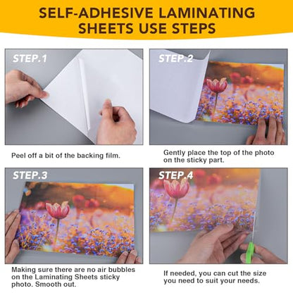 50 Pack Self Adhesive Laminating Sheets, 9 X 12 Inch, Clear Sticker Laminate Sheets Waterproof for Documents, Photos, No Machine Needed Heatless Durable - style: 50P