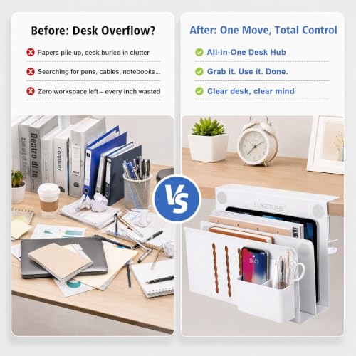 LUKETURE Desk Side Storage, 2 Tier Under Desk Laptop Mount with Pen Slot - color: White, size: L(2 Tier)