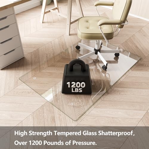 Koonmi Glass Chair Mat for Carpet, 32"x46" Thick Office Chair Mat | Tempered Glass Chair Mats with Round and Polished Edges, Smooth Rolling for Carpet Floor Protection, Scratch-Resistant - color: Transparent, size: 32"x46"