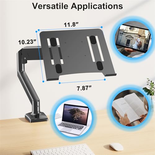 Laptop Stand Desk Mount, 2 in 1 Function, Single Monitor Mount | Fits Max 17" Notebook and 32" Computer Screen, Gas Spring Arm with Laptop Tray, Holds up to 17.6lbs - style: Laptop Desk Mount