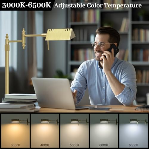 Bairth Light Gold Reading Floor Lamp, Dimmable Pharmacy Standing Lamp | 3 Color Temperature, Dimmable, 17W LED, Height Adjustable, 360°Swing Arm, for Living Room, Bedroom, Office, Craft & Sewing - color: Light Gold