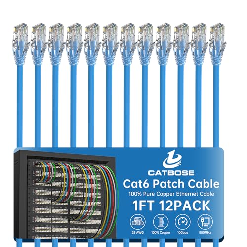 1 Foot Cat6 Patch Cables(12 Pack), Solid Pure Copper Patch Cord, Cat 6 Ethernet Cable, UTP Network, High Speed RJ45 Internet Cables, Compatible for Router, Switche, PC, Server, PS4/5, Xbox - Blue - color: Blue, size: 1FT, style: 12 Pack