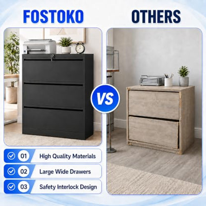 3 Drawer File Cabinet with Lock, Metal File Cabinet, Black - color: Black, size: 40.4"H - 3 Drawer
