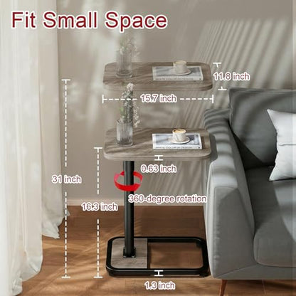 GOYLSER C Shaped End Table for Couch, Height Adjustable Living Room Rotating Couch Tray Tables Sofa Table Tv Trays for Bedroom, Swivel Wooden Side Table for Small Space, Grey - color: Grey, style: Standard