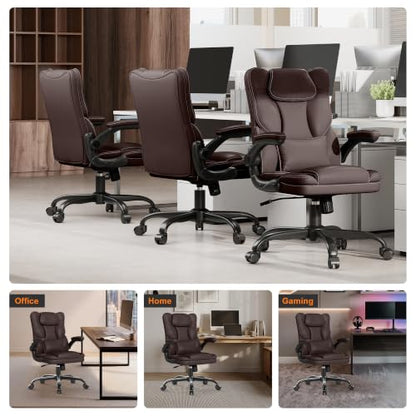Executive Office Chair Flip Up Arms Lumbar Support Home Office Desk Chair - color: Coffee