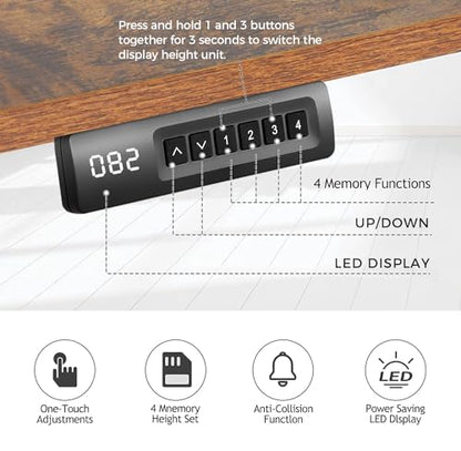 55 x 24 in Electric Standing Desk Adjustable Height, Sit Stand Home Office Rolling Computer Desk with 35 x16 in Mouse Pad, Wheels and Hooks，27''-46'' Lifting Range Stand up Desk(Brown) - color: Brown, size: 55 x 24''