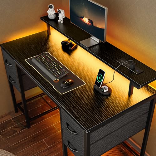 Huuger 47 inch Computer Desk with Power Outlets & 4 Drawers - color: Black, size: 47 Inch