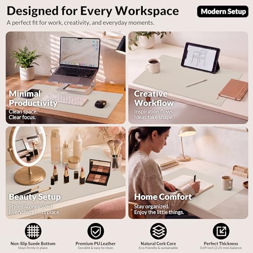 AFIING Desk Mat, Beige, 23.6" x 13.8", Desk Pad Protector - color: Beige, size: 23.6" x 13.7"