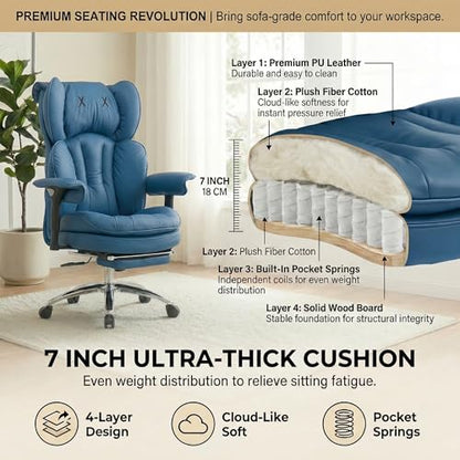 Big & Tall Office Chair, 400lbs Executive Chair with Footrest, Blue - color: Blue