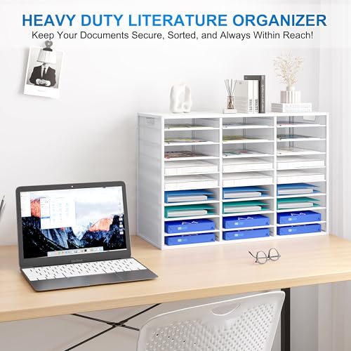 Mail Sorter Adjustable Countertop Mail Holder, Heavy Duty Literature Organizer, Student Mailbox for Classroom, Desktop Bill Paper Organizer for Office Home School, 27 Compartments, White - color: White, size: 31.5" × 12.2" × 21.4"