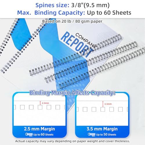Rayson Wire Binding Spines, 3/8" 3:1 Pitch, 32-Loop Black, 100 Pack - size: 3/8" (60 Sheets Capacity)