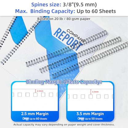 Rayson Wire Binding Spines, 3/8" 3:1 Pitch, 32-Loop Black, 100 Pack - size: 3/8" (60 Sheets Capacity)