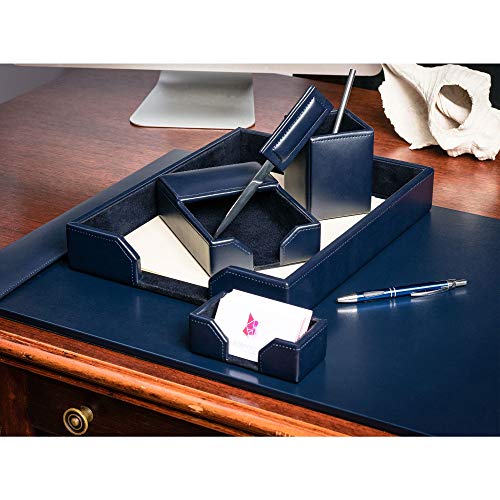 DACASSO Bonded Leather Desk Set - Luxury Leather Desk Pad & Desk Organization Essentials (Navy Blue, 6 Piece) - color: Navy Blue, style: 6 Piece