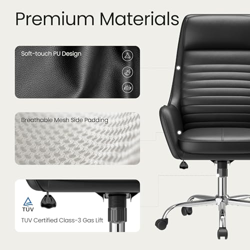 COLAMY Ellis High-Back Home Office Desk Chair, Leather Executive Chair with Integrated Armrests, Black - color: Black