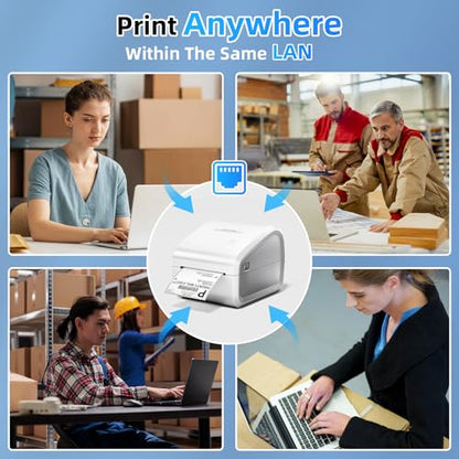 Bluetooth Thermal Label Printer 4x6, Wireless Thermal Labels Printers for Small Business, D550 Pro White Ethernet Shipping Label Printer, Support Bluetooth/Ethernet/USB - color: White