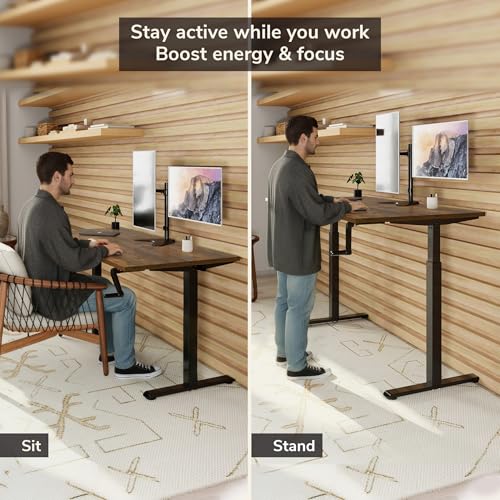 Mount-It! Hand Crank Standing Desk, 55" One-Piece Oak Top, 132 lbs - color: Oak