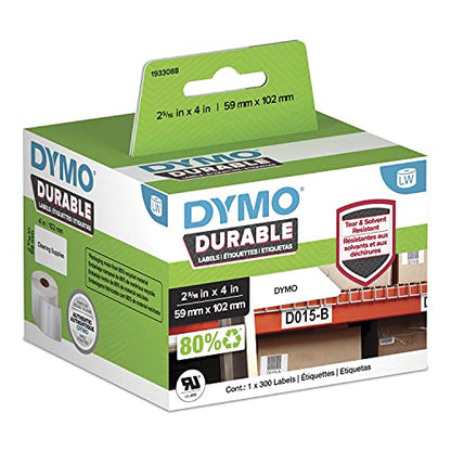 DYMO LW Durable Industrial Labels for LabelWriter Label Printers, White Poly, 2-5/16” x 4”, 1 Roll of 300 - size: 2-5/16” x 4”